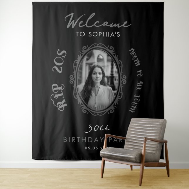 Tenture Photo RIP 20s 30th Birthday Party Welcome Backdrop (En situation)