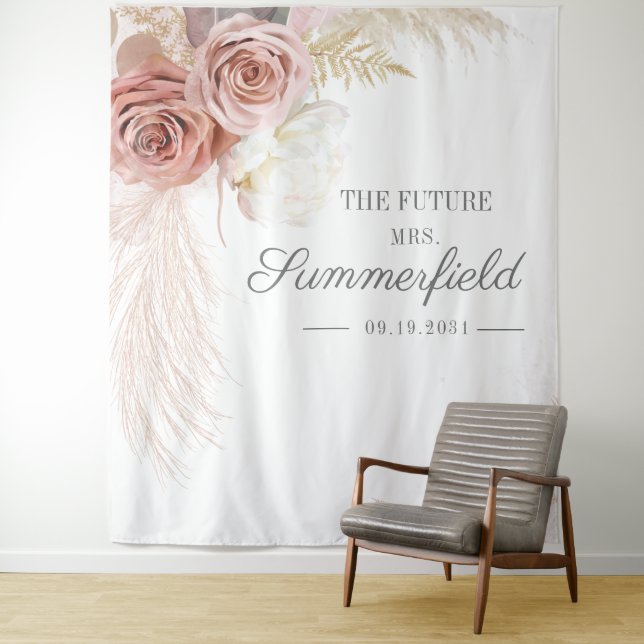 Tenture Photobooth de Fête de Mariage avec Herbe de Pampa  (En situation)