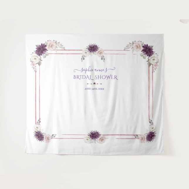 Tenture Photobooth de mariage floral rose lavande blanc (Devant (Horizontal))