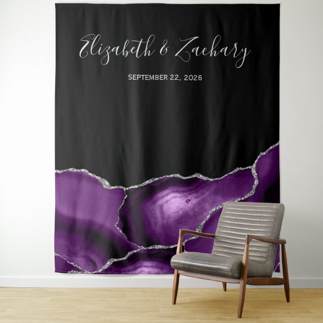 Tenture Photobooth Mariage Chic Agate Violet Argent (En situation)