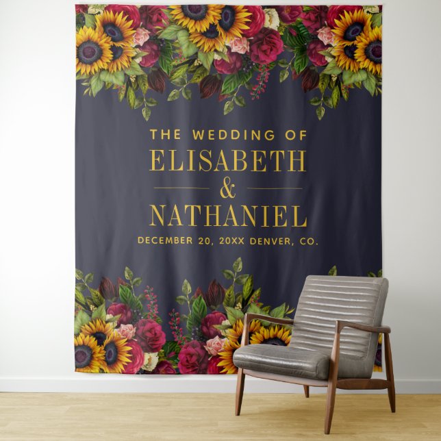 Tenture Photomaton de mariage rustique floral avec fond bl (En situation)