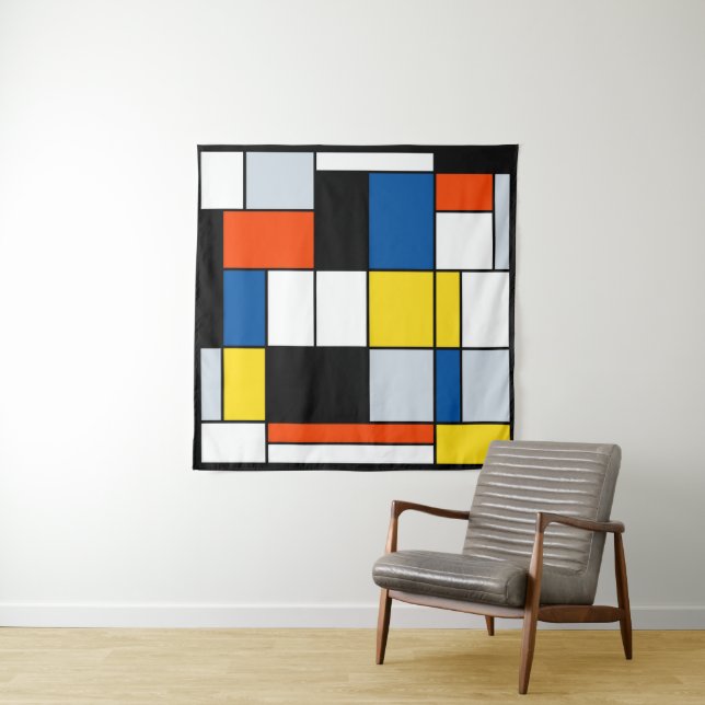 Tenture Piet Mondrian Composition A - Art Moderne Abstrait (En situation (horizontale))
