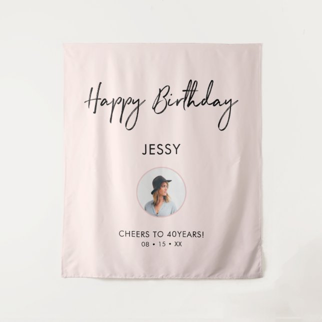 Tenture Pink & Black Joyeux Anniversaire Photo Party Conte (Devant)