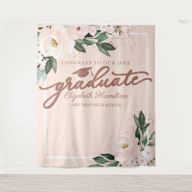 Tenture Pink Blush Floral Graduation Party Photo fond (Devant)
