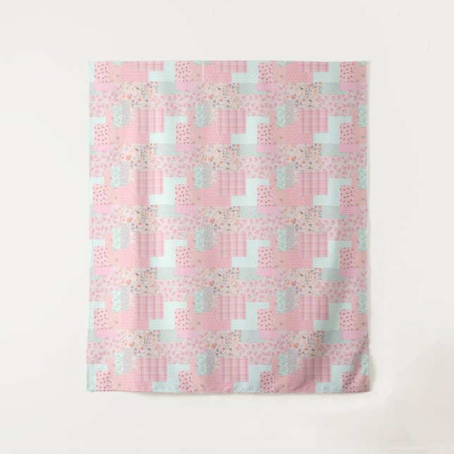 Tenture Pink Floral Aesthetic Tapestry | Romantic Wall Dec (Devant)