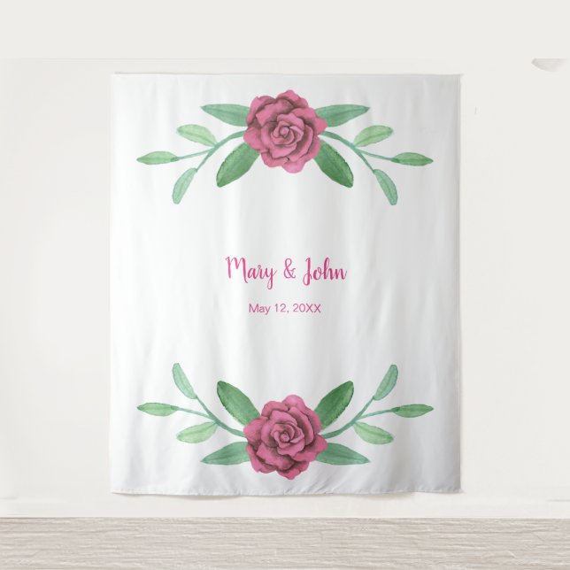 Tenture Pink Floral Green Foliage Fond photo fond (Devant)