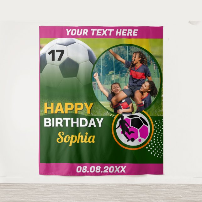 Tenture Pink Football Birthday, Football Girl Player  (Devant)