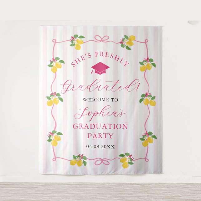 Tenture Pink Freshly Lemon Citrus Graduation Decor (Devant)