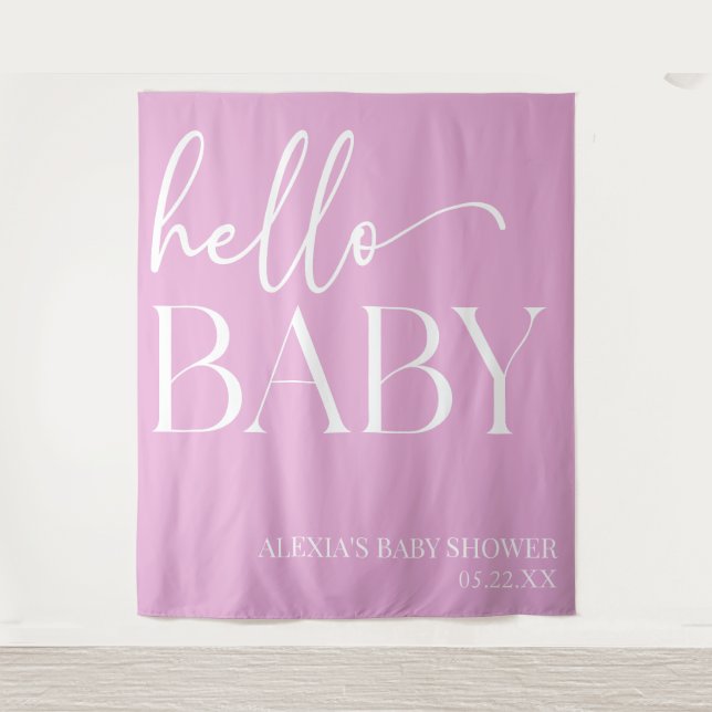 Tenture Pink Minimalist Hello Baby shower bébé (Devant)