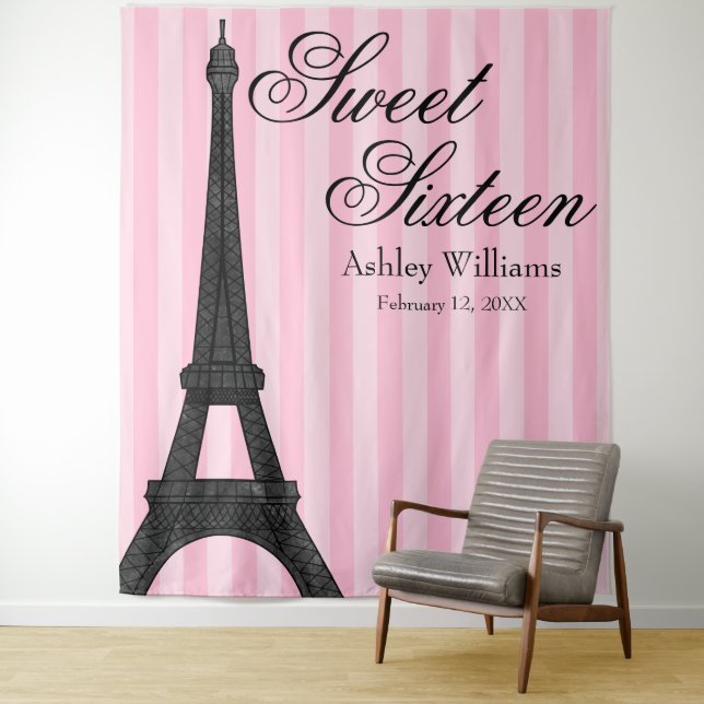 Tenture Pink Stripe Paris Theme Sweet 16 En fond (En situation)