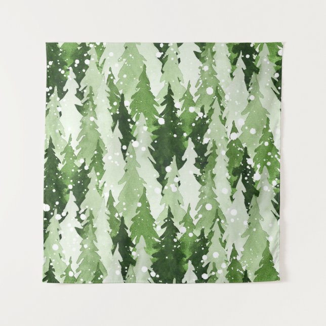 Tenture Pins Neige : Aquarelle Noël. (Devant)