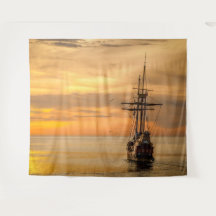 Pirate Crâne Golden Ship Tapestry