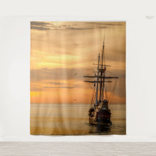 Tenture Pirate Crâne Golden Ship Tapestry