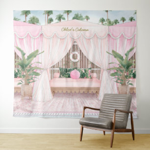 Tenture Piscine d'été rose et blanc Cabana