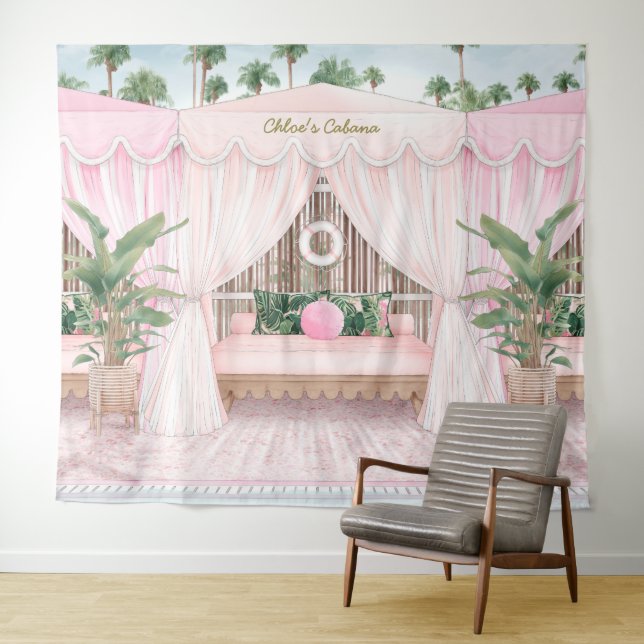 Tenture Piscine d'été rose et blanc Cabana (En situation (horizontale))
