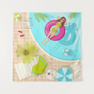 Tenture Piscine fille en bikini plage d'été