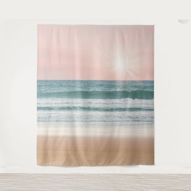 Tenture Plage de coucher de soleil Océan rose Murale | Mur (Devant)