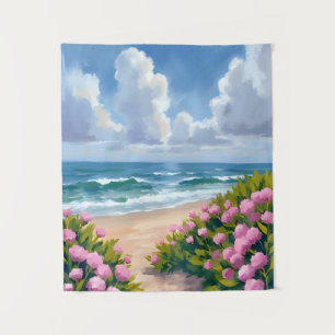 Tenture Plage en fleurs Hydrangea rose Bord de mer côtie