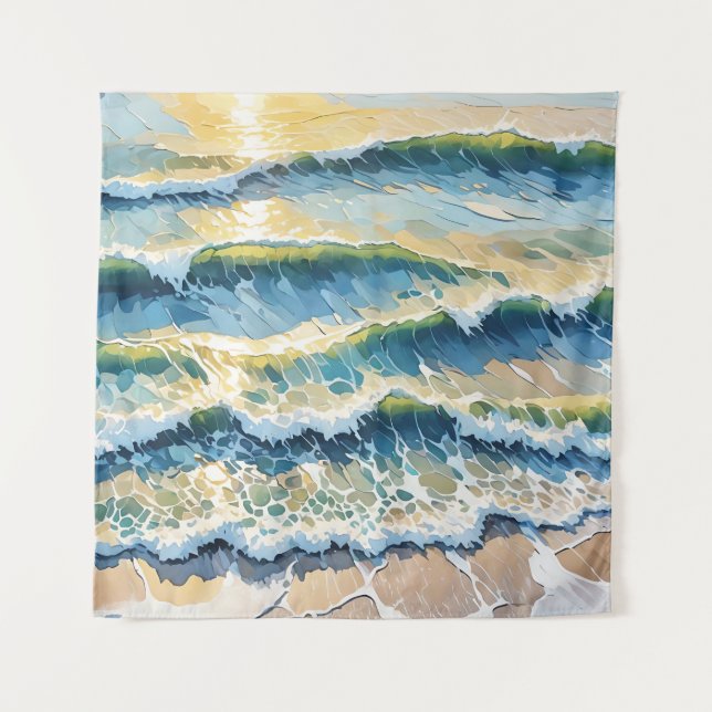 Tenture Plage Ocean Green Blue Jaune Design 345 (Devant)