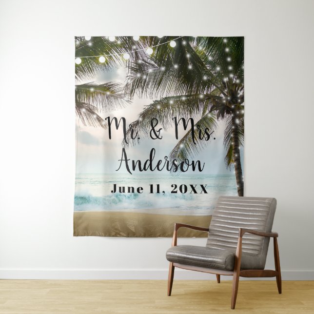 Tenture Plage tropicale Océan Palm Arbre Photo fond (En situation)