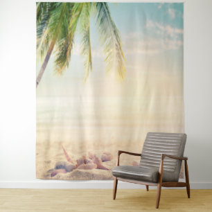 Tenture Plage tropicale palmiers coquillages 