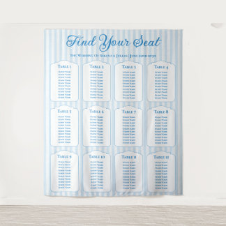 Tenture Plan de table de mariage rayé bleu côtier