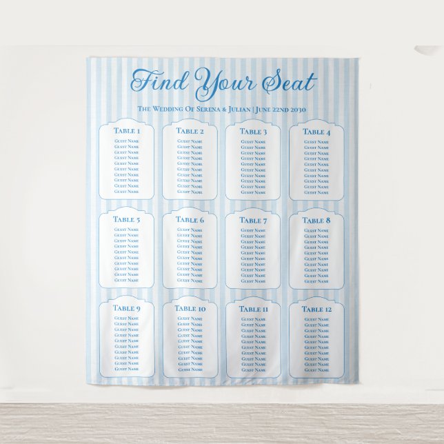 Tenture Plan de table de mariage rayé bleu côtier (Devant)