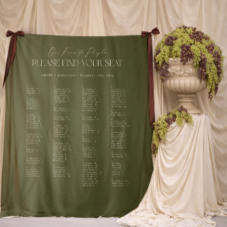 Tenture Plan de table de mariage vert alphabétique en tiss