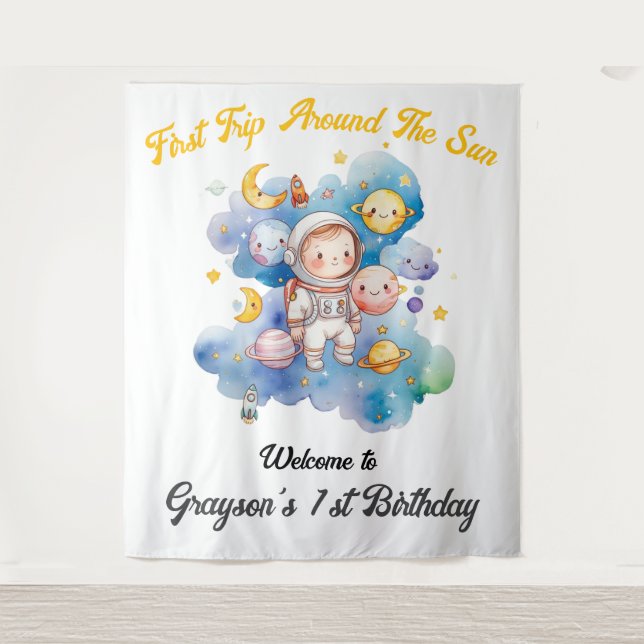 Tenture Planètes de l'espace extra-atmosphérique Bleu Prem (Devant)