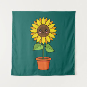 Tenture Plante de tournesol Kawaii dans un pot