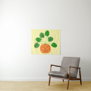Tenture Plante Halloween Monstera en Citrouille
