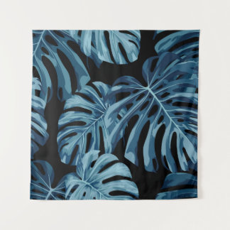 Tenture Plante Monstera : motif feuille bleu.