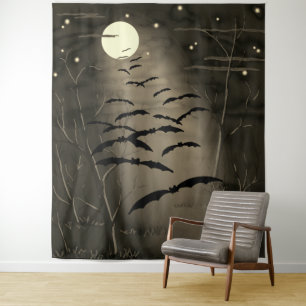 Tenture Pleine lune Stars Volant Bats Vintage Halloween