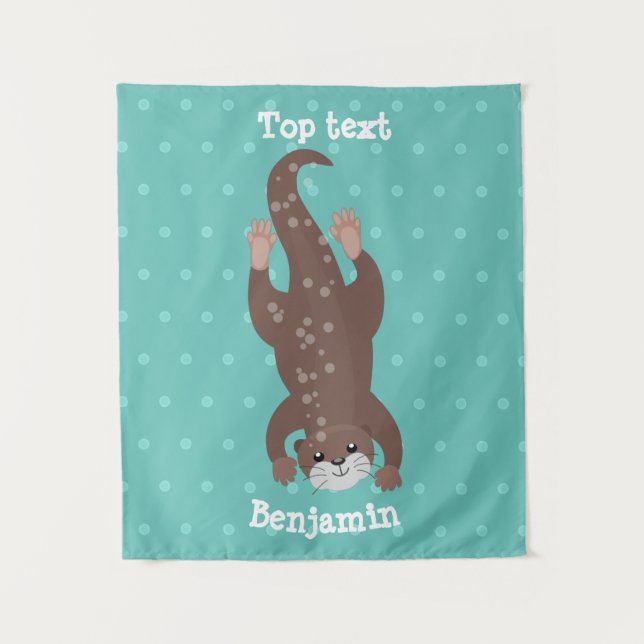 Tenture Plongée de loutre mignonne sur dessin animé turquo (Devant)