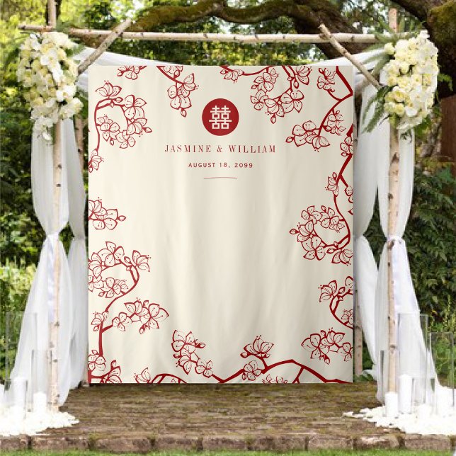 Tenture Plum Blossoms Double Xi Chinese Wedding Backdrop (Créateur téléchargé)