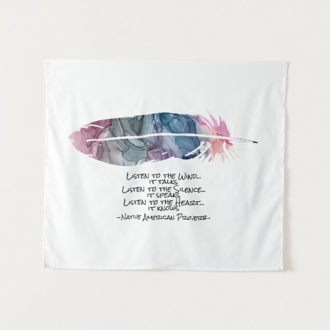 Tenture "Plume" avec le proverbe amérindien (Devant (Horizontal))
