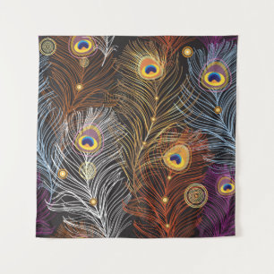 Tenture Plumes de paon doré : motif foncé.
