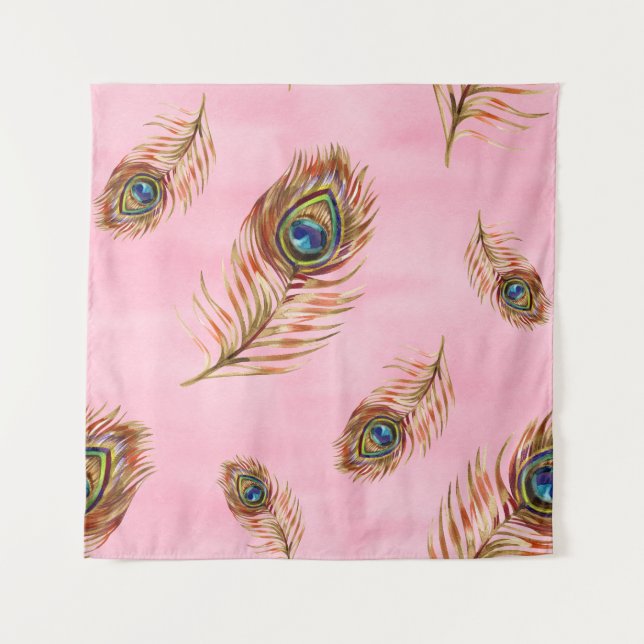 Tenture Plumes de paon or, motif aquarelle sans couture (Devant)