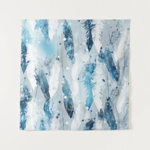 Tenture Plumes tombantes : Aquarelle bleue sans joint