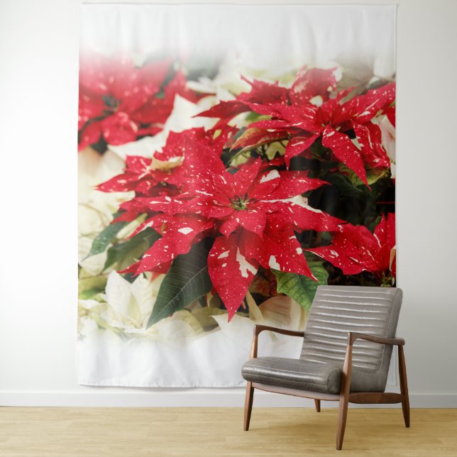 Tenture Poinsettias Festive Rouge Blanc Floral (En situation)