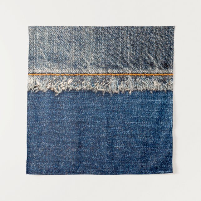 Tenture Pointe droite avec fil orange sur le den blanchi (Devant)