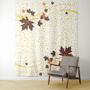 Tenture Pois brun et jaune feuille