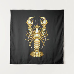 Tenture Poisson à langouste polygonale dorée sur noir
