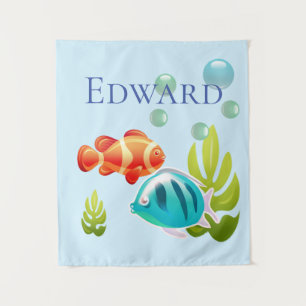 Tenture Poisson coloré avec bulles et algues