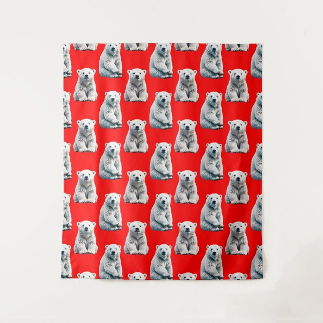 Tenture Polar Bear Pattern Design On Red  (Devant)
