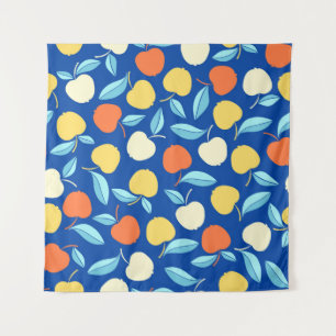 Tenture Pommes feuilles, arrière - plan bleu, motif transp