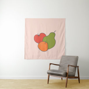 Tenture Pommes rouges poires et fruits d'orange Décor mais