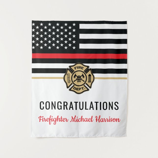 Tenture Pompier Fire Academy Red Line Drapeau Graduation (Devant)