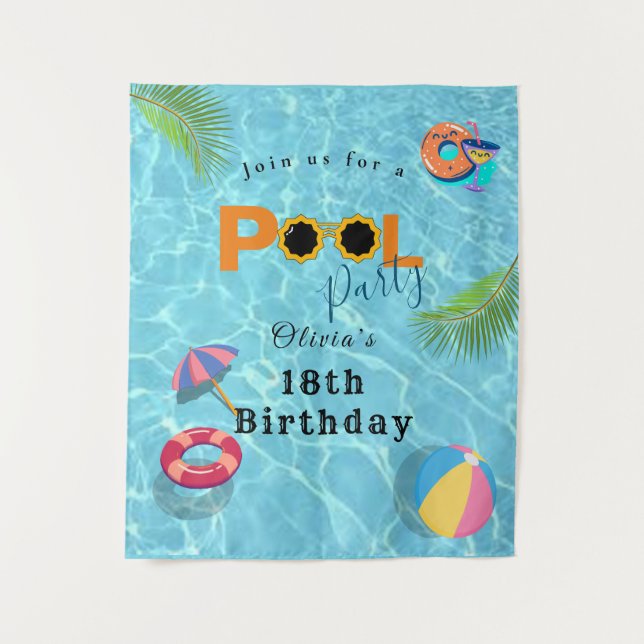 Tenture Pool Anniversaire de fête thème (Devant)