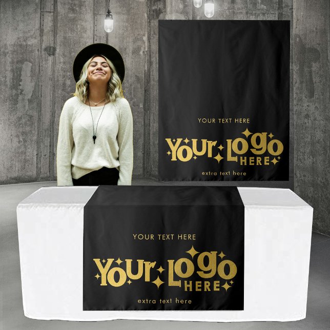 Tenture Pop Up Shop Table Runner Banner Business Logo Gold (Pop Up Shop Table Runner Banner Business Logo Gold Tapestry)